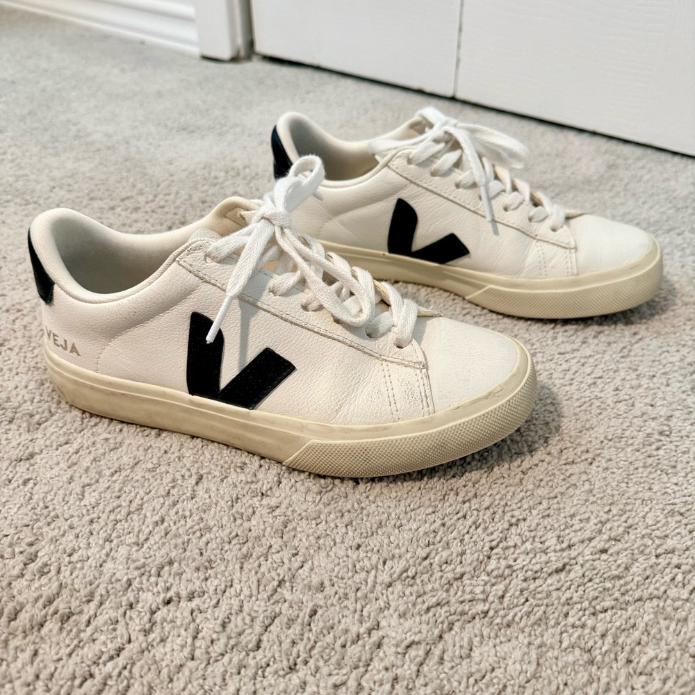 Veja White Campo Sneakers with Black V Logo